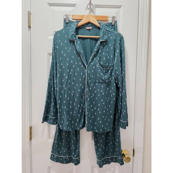 Eberjey Green Tree Print Pajama Set S - Picture 1 of 9